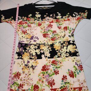 Colorful Flower Print Dress on Black Background